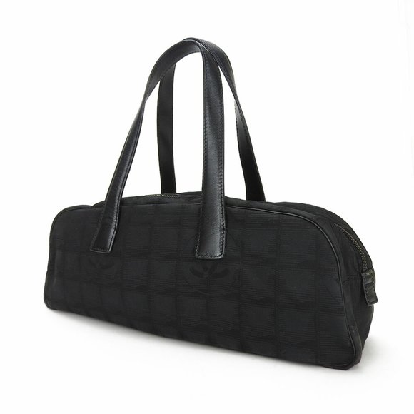 CHANEL Handbag New Line No. 6 Coco Mark Jacquard Nylon Leather Black Women's - Picture 2 of 11